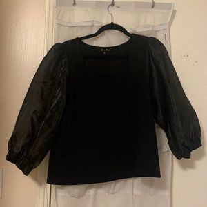 Alice Blue Black Contrast Long Puff Sleeve Blouse (M)